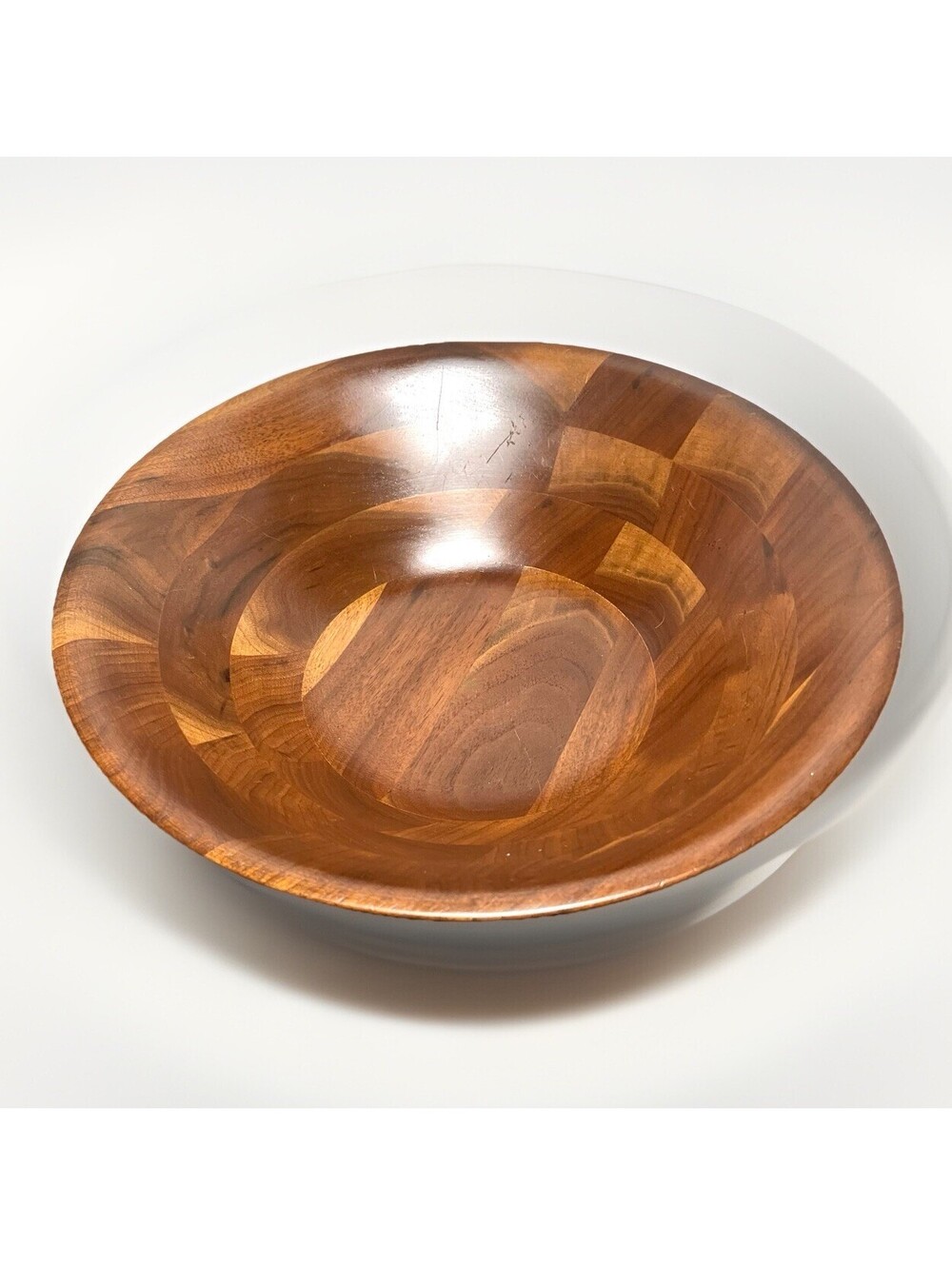Vtg Vermillion 12” Walnut Salad Dough Serving Bowl MCM, Original Label, USA Made